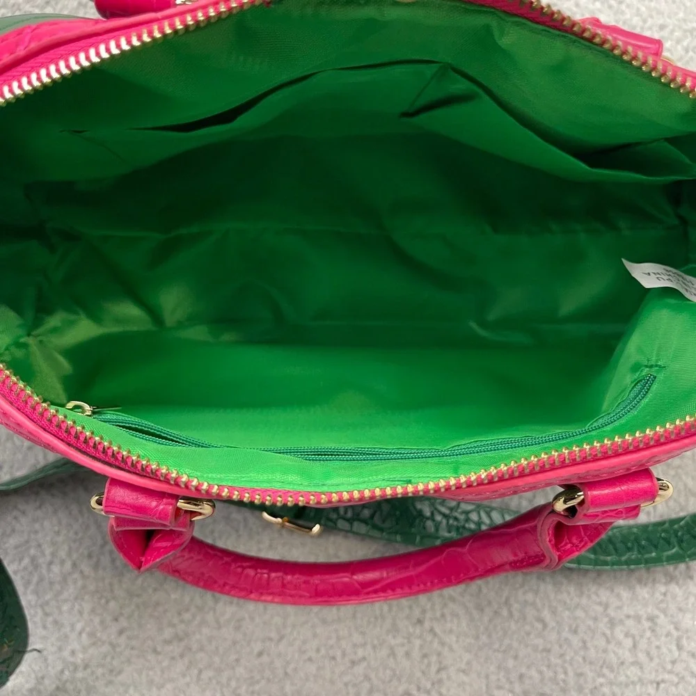 Alpha Kappa Alpha Sorority AKA Pink Green Croc Embossed Satchel Crossbody Bag